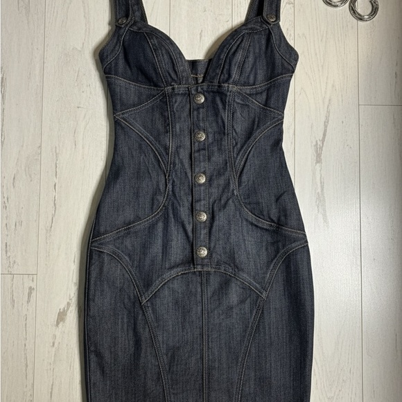 Rock & Republic Dark Denim Corset Dress Size 0 Y2K Bustier Rockabilly Edgy - Picture 2 of 8